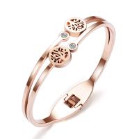 Bracelet en acier inoxydable, Plaqué de couleur d'or rose, bijoux de mode & pour femme & avec strass, 11mm, 2mm, Diamètre intérieur:Environ 57mm, Vendu par PC