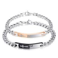 acier inoxydable Bracelet de couples, Placage, chaîne de torsion ovale & styles différents pour le choix & avec strass, Vendu par brin