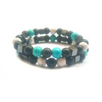 Bracelets en Agate Noir, agate noire, avec turquoise, Placage, unisexe & styles différents pour le choix, Vendu par 7.2 pouce brin