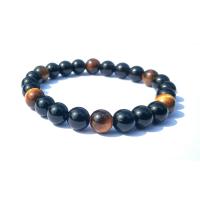 Natural Tiger Eye pulseiras, olho de tigre, with Ágata preta, banhado, unissex & Vario tipos a sua escolha, preto e marrom, vendido para 7.2 inchaltura Strand