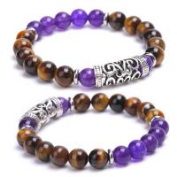 Zinklegering armbandkettingen, Zinc Alloy, met Niveau B Amethyst & Tiger Eye, plated, mode sieraden & uniseks, nikkel, lood en cadmium vrij, Per verkocht 7.2 inch Strand