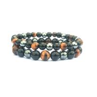 Natürliche Tiger Eye Armband, Tigerauge, mit Hämatit & Schwarzer Achat, plattiert, unisex & verschiedene Größen vorhanden, verkauft per 7.2 ZollInch Strang