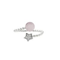 925 sterling silver Cuff finger ring, med Rose Quartz, Star, silver pläterad, för kvinna & med strass, 5mm, 1mm, Storlek:5.5-8, 2PC/Lot, Säljs av Lot