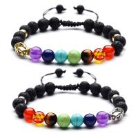 Lava Woven Ball Bracelet, le Gemstone, plátáilte, unisex, dathanna níos mó le haghaidh rogha, 8mm, Díolta Per 7.4 Inse Snáithe