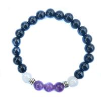 Sort Agate Armbånd, med Ædelsten, forgyldt, mode smykker & Unisex, sort, 8mm, Solgt Per 7.4 inch Strand