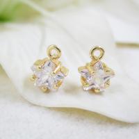 Μενταγιόν Cubic Zirconia (CZ) Brass, Ορείχαλκος, με Cubic Zirconia, Αστέρι, επίχρυσο, DIY, νικέλιο, μόλυβδο και κάδμιο ελεύθεροι, 8*6.5mm, Τρύπα:Περίπου 1.2mm, 5PCs/Παρτίδα, Sold Με Παρτίδα