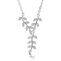 Kubieke Zircon Micro effenen Sterling zilveren ketting, 925 sterling zilver, Blad, micro pave zirconia & voor vrouw, zilver, 0.7x2cm,0.7x1.5cm,40+5cm, Verkocht door Strand