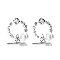 925 Sterling Silver Stud Earrings with Plastic Pearl micro pave cubic zirconia & for woman silver color 4mmuff0c10mm Sold By Pair