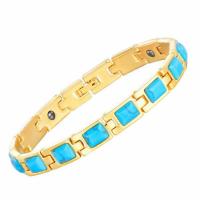 Alliage de cuivre bracelet, avec turquoise, Plaqué or 18K, bijoux de mode & unisexe & protection contre les radiations, 8mm, Vendu par PC