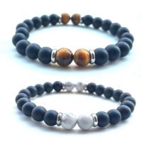 Sort Agate Armbånd, med magnesit & Tiger Eye, forgyldt, forskellige materialer til valg & Unisex, Solgt Per 7.2 inch Strand