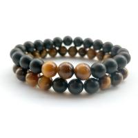 Sort Agate Armbånd, med Tiger Eye, forgyldt, Unisex & forskellige stilarter for valg, sort og brun, Solgt Per 7.4 inch Strand