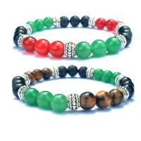 lave volcanique bracelet, avec oeil de tigre & aventurine vert & agate noire & agate rouge, Placage, différents matériaux pour le choix & unisexe, Vendu par 7.4 pouce brin