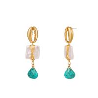 Zinc Alloy Oorbellen, met ABS kunststof parel & Synthetische Turquoise, gold plated, voor vrouw, groen, nikkel, lood en cadmium vrij, 16x58mm, Verkocht door pair