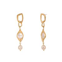 Zinc Alloy Drop Earrings with ABS Plastic Pearl gold color plated for woman nickel lead & cadmium free Sold By Pair