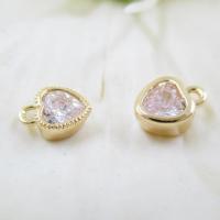 Kubik Zirkonium mikro bana Mässing hängande, med Cubic Zirconia, Hjärta, äkta guldpläterad, DIY & olika storlek för val & micro bana cubic zirconia, nickel, bly och kadmium gratis, Hål:Ca 1mm, 2PC/Lot, Säljs av Lot