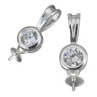 925 sterling silver Peg Bail, micro bana cubic zirconia, silver, 19x6x4mm, Hål:Ca 3x5mm, Säljs av PC