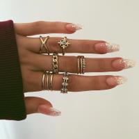 Zink legering Ring Sæt, Zinc Alloy, guldfarve belagt, 8 stykker & for kvinde & med rhinestone, nikkel, bly & cadmium fri, Solgt af sæt