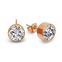 Titanium Staal Stud Earring, echt goud verguld, uniseks & met strass, 5.7mmx8mm, Verkocht door pair