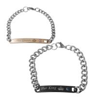 Roestvrij staal Paar Armband, plated, uniseks & kinketting & met strass, 50x5.5mm,5mm,48.5x7.5mm,8mm, Lengte Ca 7 inch, Ca 8 inch, 2strengen/Stel, Verkocht door Stel