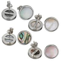 Messing oorbelknoppen, met White Shell & Abalone Schelp, silver plated, verschillende stijlen voor de keuze & voor vrouw, nikkel, lood en cadmium vrij, 12mm, 3paren/Lot, Verkocht door Lot