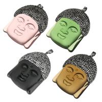 Lasi Riipus, kanssa tekojalokivi savi Pave & Messinki, Buddha, musta ioni-, enemmän värejä valinta, 39x53x15mm, Reikä:N. 5x7mm, Myymät PC