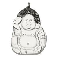 rhinestone lera bana Hänge, med Glas & Mässing, Buddha, silver pläterad, 43x62x15mm, Hål:Ca 5x6mm, Säljs av PC