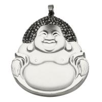 réiteodh cré rhinestone Siogairlín, le Gloine & Prás, Buddha, dath airgid plated, 49x57x15mm, Poll:Thart 5x6mm, Díolta De réir PC