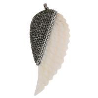 Natural White Shell Hangers, met strass klei pave & Messing, Vleugelvorm, silver plated, 37x85x9.50mm, Gat:Ca 5x6mm, Verkocht door PC