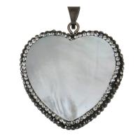 Rhinestone Clay Pave Pendant with White Shell & Brass Heart antique copper color plated Approx Sold By PC