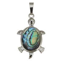 Mosaz Šperky Přívěsky, s Abalone Shell, Želva, barva stříbrná á, nikl, olovo a kadmium zdarma, 19x32.50x3mm, Otvor:Cca 5x7mm, Prodáno By PC