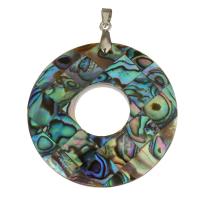 Naturlig Abalone Shell Pendler, med Messing, Donut, sølvfarvet forgyldt, 40x4mm, Hole:Ca. 4mm, Solgt af PC