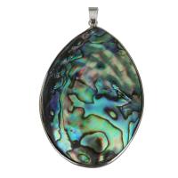 Messing hangers, met Abalone Schelp, silver plated, dubbelzijdige, nikkel, lood en cadmium vrij, 42x64x18mm, Gat:Ca 4.5x7mm, Verkocht door PC