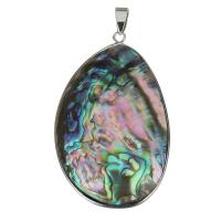 Messing hangers, met Abalone Schelp, silver plated, nikkel, lood en cadmium vrij, 34x56x11mm, Gat:Ca 4x7mm, Verkocht door PC