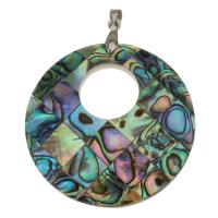 Messing hangers, met Abalone Schelp, silver plated, nikkel, lood en cadmium vrij, 40x5mm, Gat:Ca 4mm, Verkocht door PC