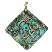 Messing hangers, met Abalone Schelp, Rhombus, gold plated, nikkel, lood en cadmium vrij, 46x46x5mm, Gat:Ca 4mm, Verkocht door PC