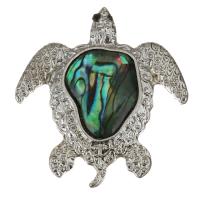 Bijoux pendentifs en laiton, avec coquille d'ormeau, tortue, Placage de couleur argentée, protéger l'environnement, sans nickel, plomb et cadmium, 46x49x9mm, Trou:Environ 4x6mm, Vendu par PC