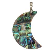 Monili d'ottone Ciondoli, ottone, with conchiglia Abalone, Luna, placcato color argento, assenza di nichel,piombo&cadmio, 30x40x5mm, Foro:Appross. 4mm, Venduto da PC