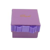 Kartonnen Ring Box, Karton, met Spons & Katoenfluweel, met lint strik decoratie, purper, 67x67x45mm, Verkocht door PC