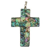 Mässing Cross hängen, med Havsöra, silver pläterad, nickel, bly och kadmium gratis, 39x53x2.50mm, Hål:Ca 4mm, Säljs av PC