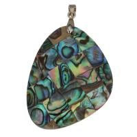 Messing hangers, met Abalone Schelp, silver plated, nikkel, lood en cadmium vrij, 32x40x4.50mm, Gat:Ca 4mm, Verkocht door PC