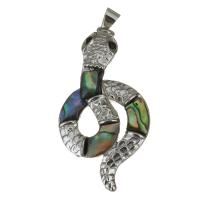 Messing hangers, met Abalone Schelp, Slang, silver plated, nikkel, lood en cadmium vrij, 23x43x7mm, Gat:Ca 4x5mm, Verkocht door PC