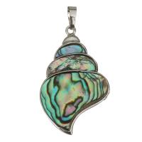 Mosaz Šperky Přívěsky, s Abalone Shell, Ulita, barva stříbrná á, nikl, olovo a kadmium zdarma, 26x42x4mm, Otvor:Cca 5x7mm, Prodáno By PC