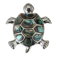 Bijoux pendentifs en laiton, avec coquille d'ormeau, tortue, Placage de couleur argentée, protéger l'environnement, sans nickel, plomb et cadmium, 38x42x10mm, Trou:Environ 3x7mm, Vendu par PC