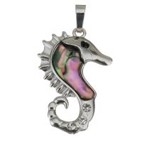 Messing Smykker Vedhæng, med Abalone Shell, Seahorse, sølvfarvet forgyldt, nikkel, bly & cadmium fri, 24x35.50x5mm, Hole:Ca. 5x7mm, Solgt af PC