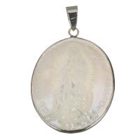 Bijoux pendentifs en laiton, avec coquille blanche, Placage de couleur argentée, protéger l'environnement, sans nickel, plomb et cadmium, 30x40x2mm, Trou:Environ 4x7mm, Vendu par PC