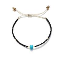 Bracelet de cheville en alliage de zinc, avec Seedbead & turquoise, Placage, pour femme, noire, protéger l'environnement, sans nickel, plomb et cadmium, Vendu par fixé