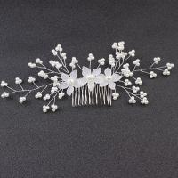 Décoratif Peigne nuptiale de cheveux, plastique, avec laiton & fer & Acrylique, Placage, bijoux de mode & cadeau de mariage & pour femme, blanc, 180x70mm, Vendu par PC