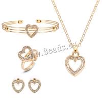 Zinklegering Sieraden Sets, Stud Oorbel & armband & vinger ring & halsketting, Zinc Alloy, plated, 4 stuks & mode sieraden & voor vrouw & met strass, gouden, nikkel, lood en cadmium vrij, Verkocht door Stel