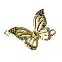 Connecteur de bijoux en laiton, papillon, Plaqué d'or, pavé de micro zircon & boucle de 1/1, protéger l'environnement, sans nickel, plomb et cadmium, 25x21x4mm, Trou:Environ 1.5mm, Vendu par PC