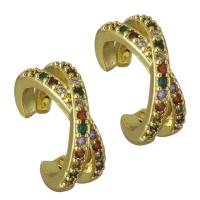 laiton Clip boucle d’oreille, Plaqué d'or, pavé de micro zircon & pour femme, protéger l'environnement, sans nickel, plomb et cadmium, 5x13.50x12.50mm, Trou:Environ 1x8mm, Vendu par paire